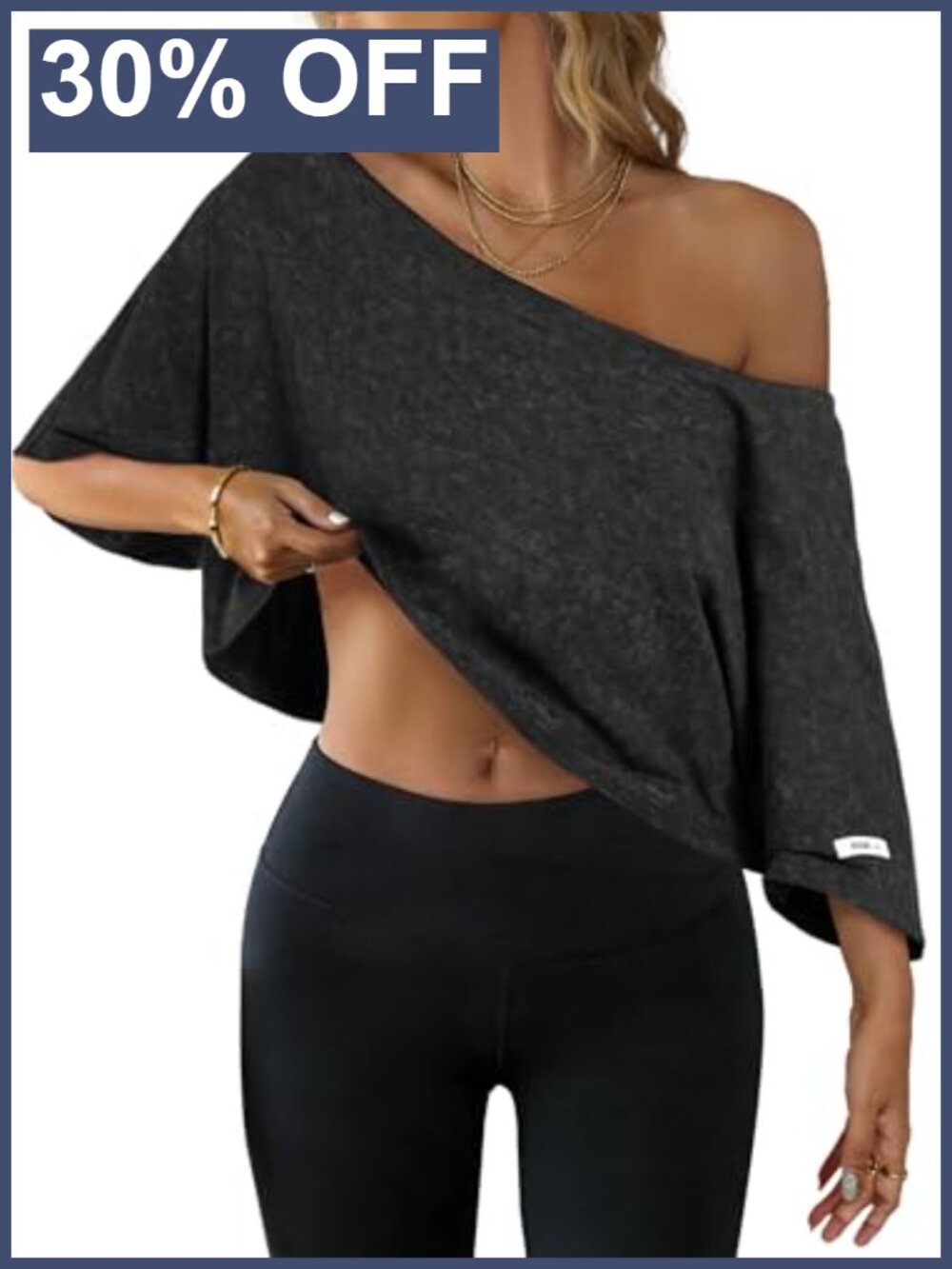 Women's Off Shoulder Crop Top Short Sleeve Cotton Acid Wash Tee